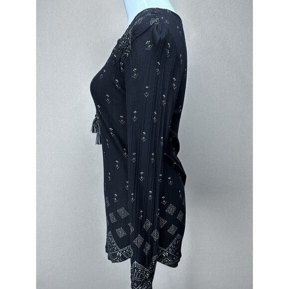 Lucky Brand Top Womens S Black Geometric Tie V-Neck Viscose Boho Peasant Blouse - Picture 8 of 16